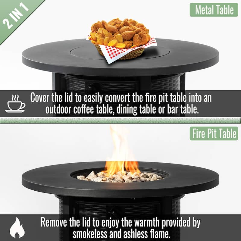 32" Propane Gas Fire Pit Table 50000 BTU Round Steel Fire Pit - Black