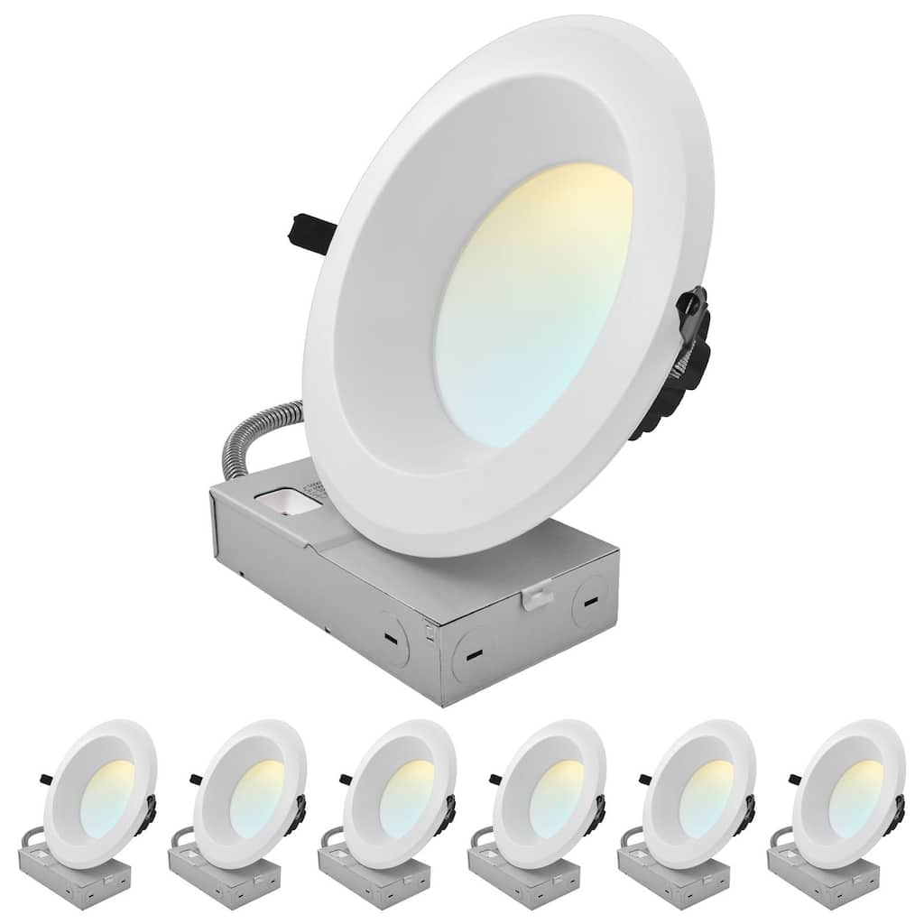LUXRITE 8 Inch Commercial LED Recessed Light J-Box 5CCT 50/65/80W Dimmable 5000/6500/8000LM 120-277V Wet Rated 6 Pack