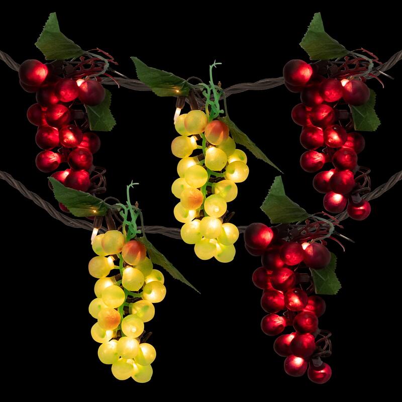 5-Count Red and Green Grape Cluster String Light Set, 8ft Brown Wire