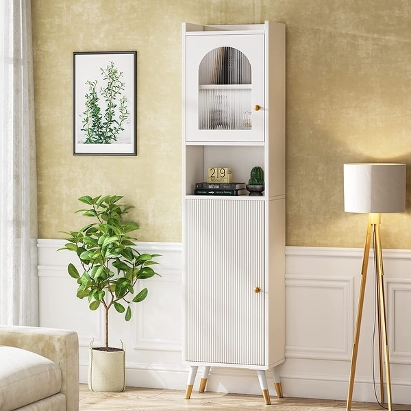 White Bathroom Cabinet with 2 Doors 66.9 Tall Slim Linen Storage Cabinet with Doors and Shelves