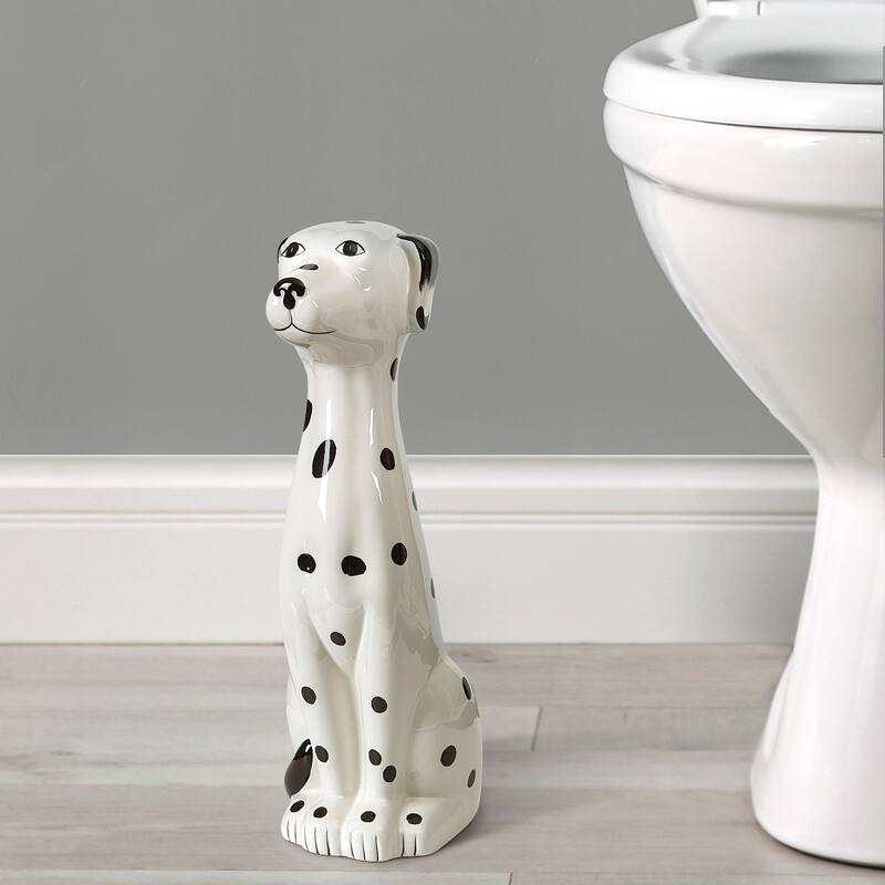 Ceramic Animal Toilet Brush Holder with Brush - Dalmation - Black/White