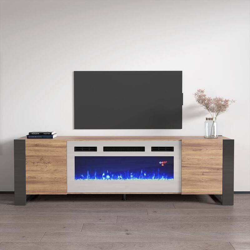 Woody WH-EF Electric Fireplace 77" TV Stand - Oak/Gray