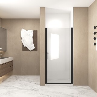 Framed Pivot Shower Door in Matte Black with Stainless Steel Handle ...