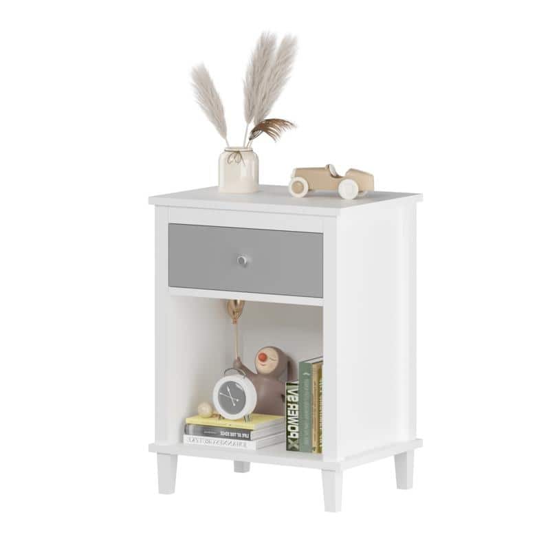 26.77''H Wooden Nightstand with One Drawer One Shelf for Kids