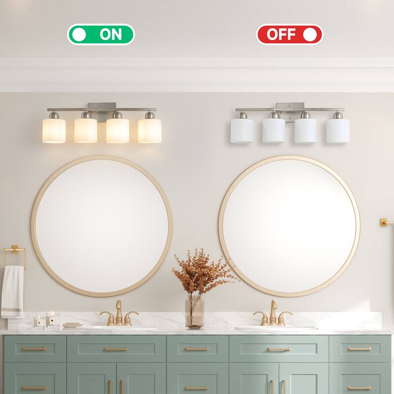Bathroom Light Fixtures, 4-Light Modern Vanity Light Over Mirror, Wall Sconces with Frosted Glass Shades(Bulbs Not Included)
