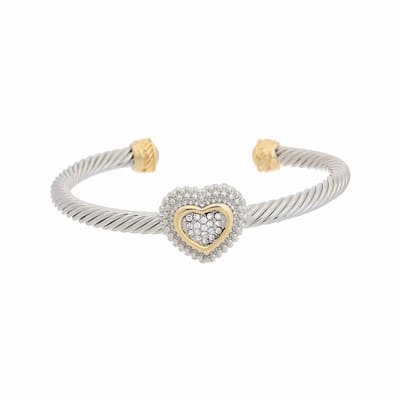 Juvell Gold Two-Tone Plated Cubic Zirconia Twisted Cable Heart Bangle Bracelet