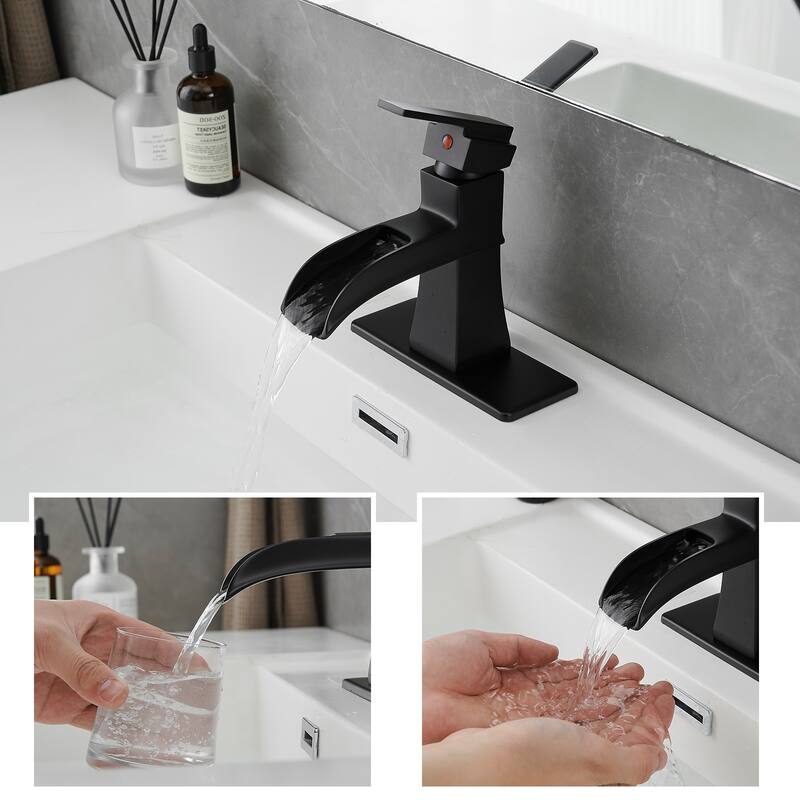 Sink Faucet With Deck Plate Waterfall ORB with Pop Up Drain and Supply for Sink 1 Hole One Handle Faucets Vanity Bath Mixer Tap