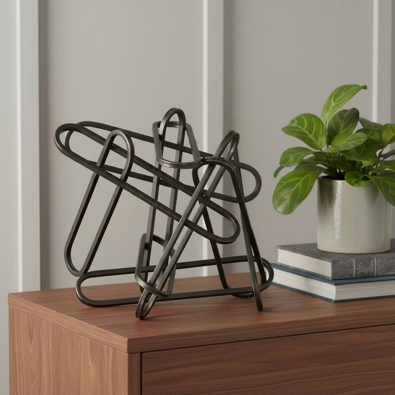 HomeRoots 12" Black Metal Abstract Tabletop Sculpture - 12.20 in. x 9.06 in. x 9.06 in. - Black - 12.20 in. x 9.06 in.  x 9.06 in.