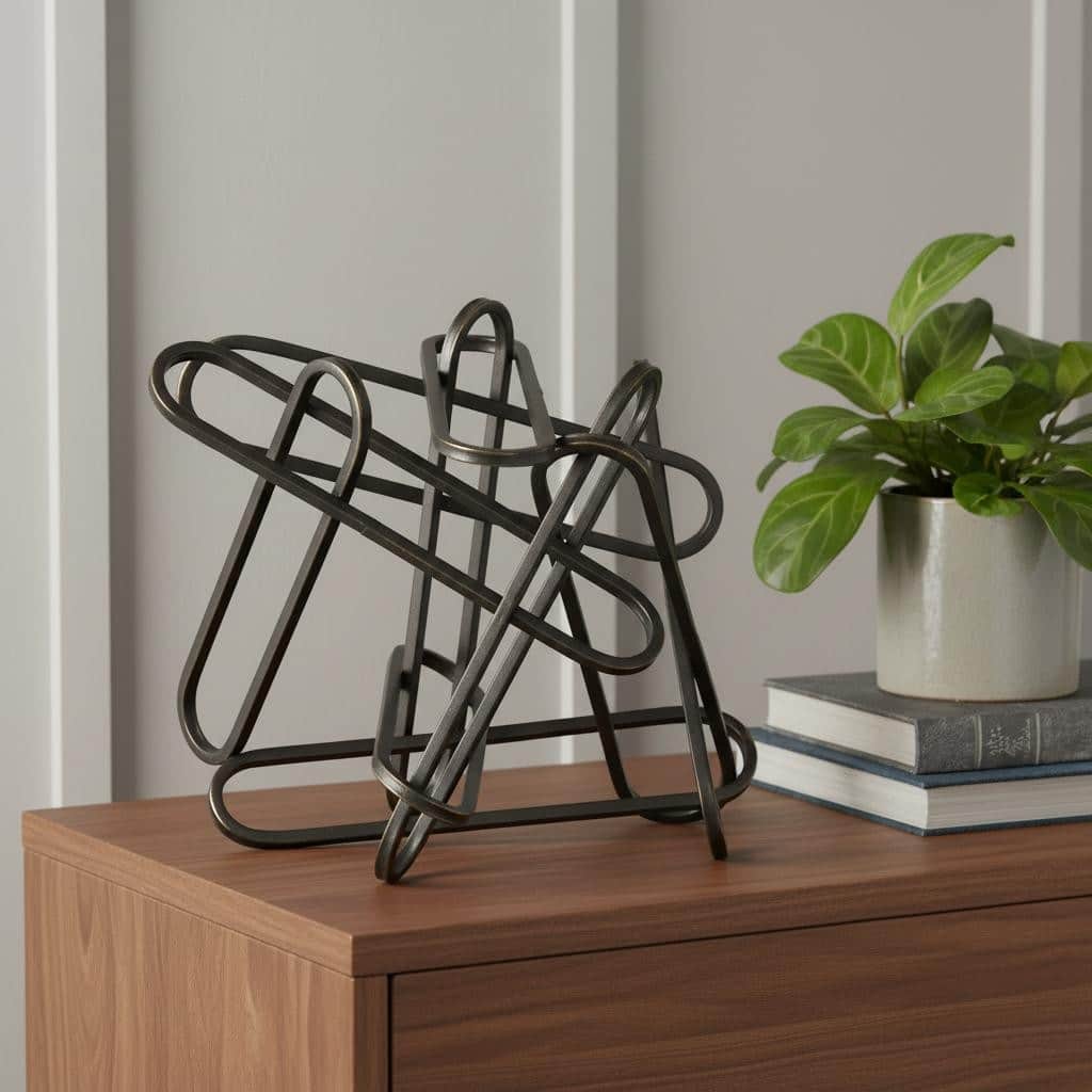 HomeRoots 12" Black Metal Abstract Tabletop Sculpture - 12.20 in. x 9.06 in. x 9.06 in.