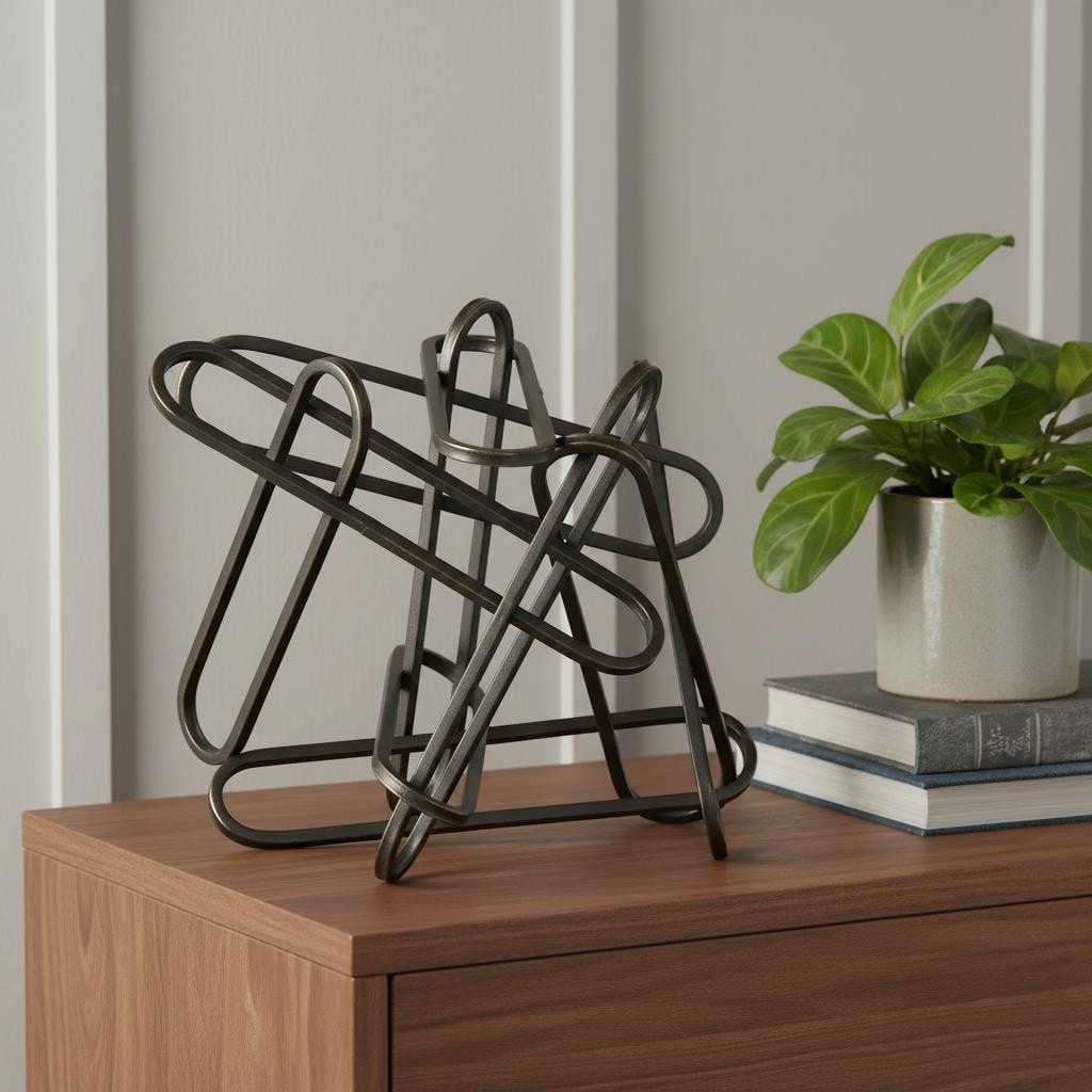HomeRoots 12" Black Metal Abstract Tabletop Sculpture - 12.20 in. x 9.06 in. x 9.06 in.