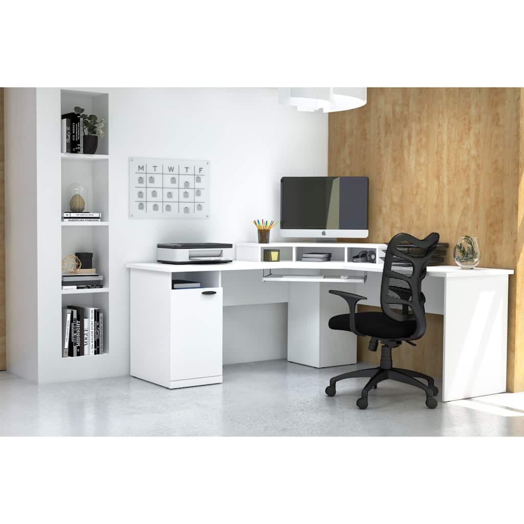 Bestar Hampton L-shaped Tiered Laminate Corner Computer Desk