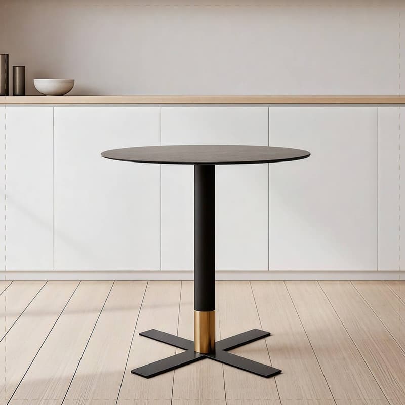 Vail Round Dining Table 27 in. Sintered Stone Tabletop in Black Stainless Steel Cross X-Shape Pedestal Base