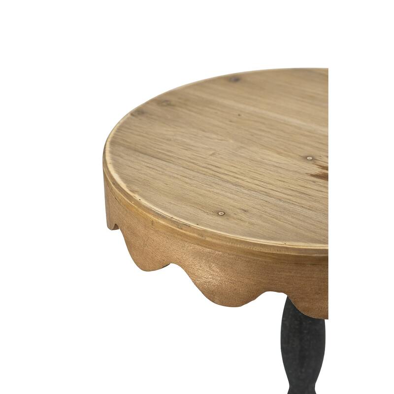 D12x29.5" Black Iron Side Table with Scalloped Brown Wooden Top