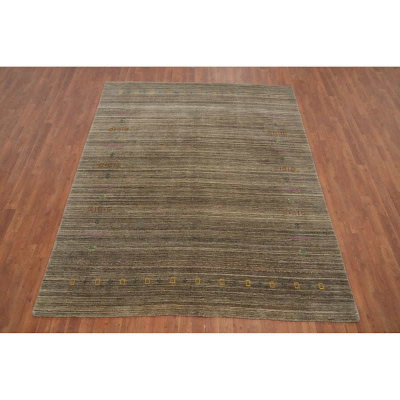 Hand Knotted Oriental 100% Wool Carpet Tribal Animal Pictorial Brown Gabbeh Area Rug - 8' 2'' X 6' 7''