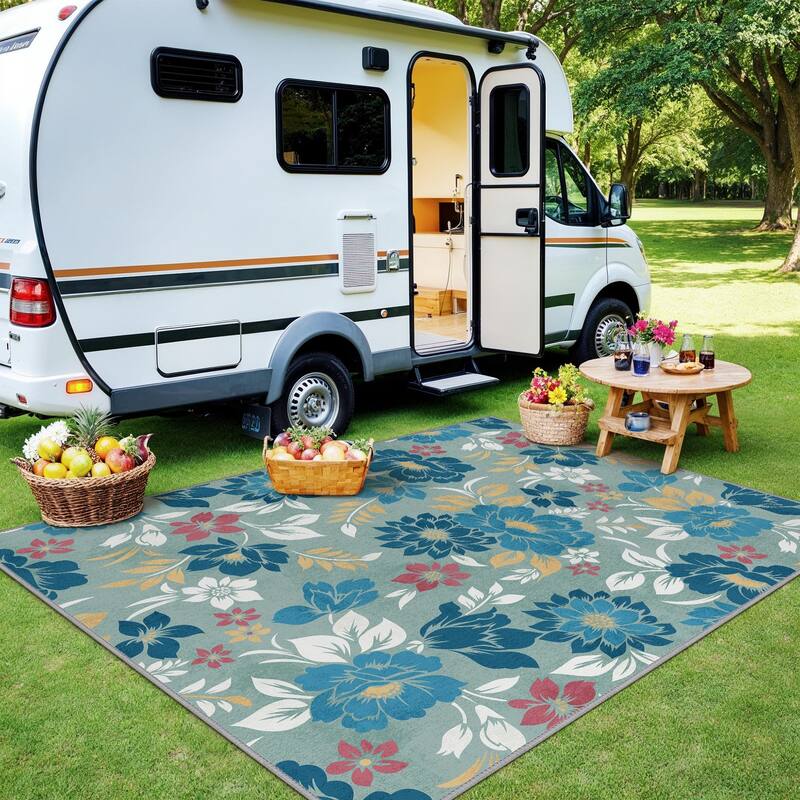 Mcow Neutral Multi Classic Floral Low-Pile Washable Indoor/Outdoor Area Rug