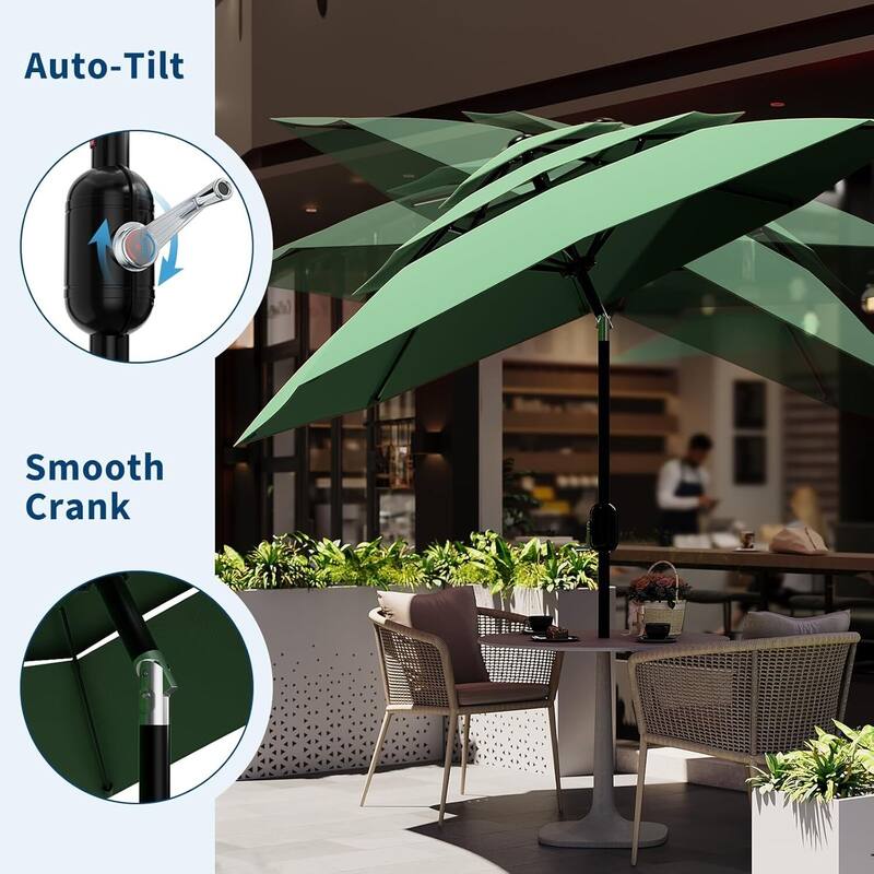 3-Tier 10Ft Patio Umbrella, Easy Crank and Push Button Tilt for Pool, Deck, Yard, Garden (No Base)