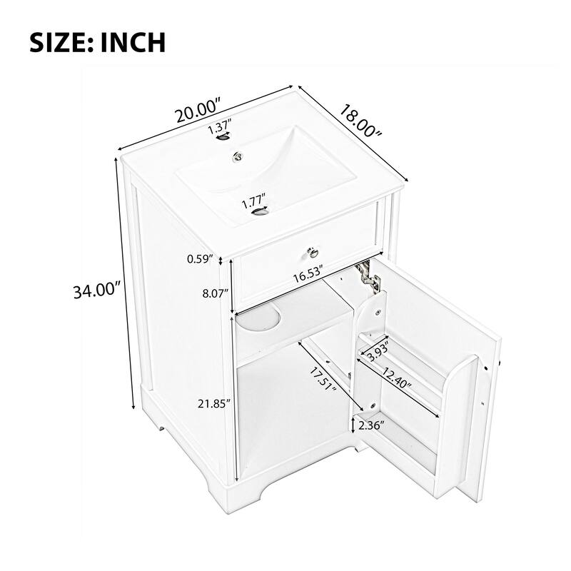 20" Bathroom Vanity with Sink, Bathroom Cabinet with Soft Closing Door, Storage Rack and Adjustable Shelve