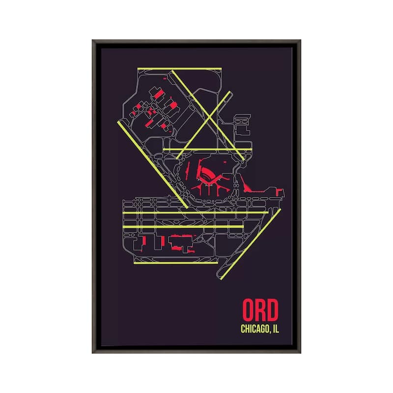 iCanvas "Chicago (O'Hare)" by 08 Left Framed - Charcoal - 48x32