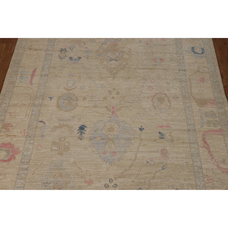 Vegetable Dye Oushak Turkish Rug Handmade Bedroom Beige Wool Carpet - 4'10"x 7'5"