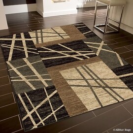 Allstar Black High End Drop Stitch Woven Lines Area Rug (5' 2