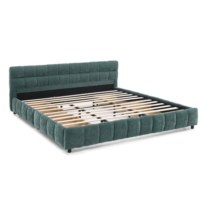 Lattice-shaped Cushion Platform Bed Grounded Bed Upholstered Bed Frame with 4 Drawers and Cozy Headboard No Box Spring Needed