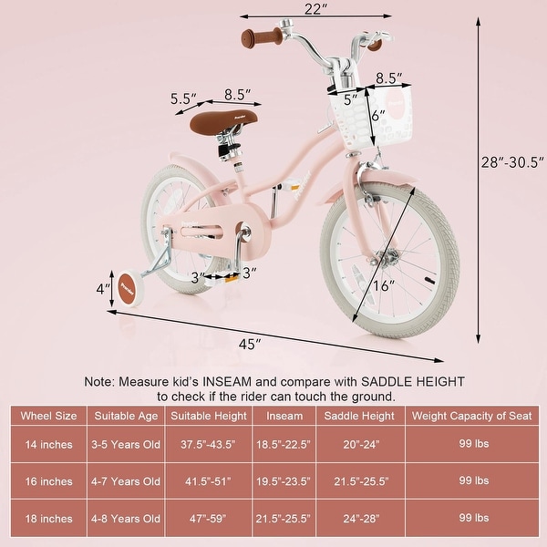 Kids Bike, 14 16 18 Inch Bike for Ages 3-8 w/Training Wheels