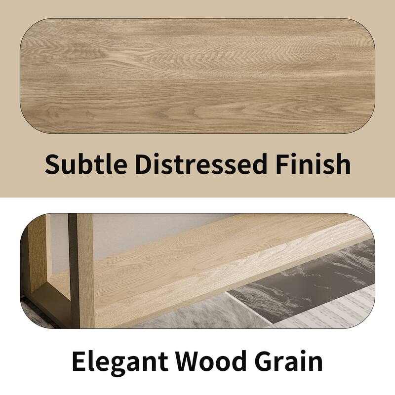 60" Solid Wood Console Table, Rectangular Sofa Table with Wide Top and Open Storage, Behind-Couch Accent Table Entryway Console