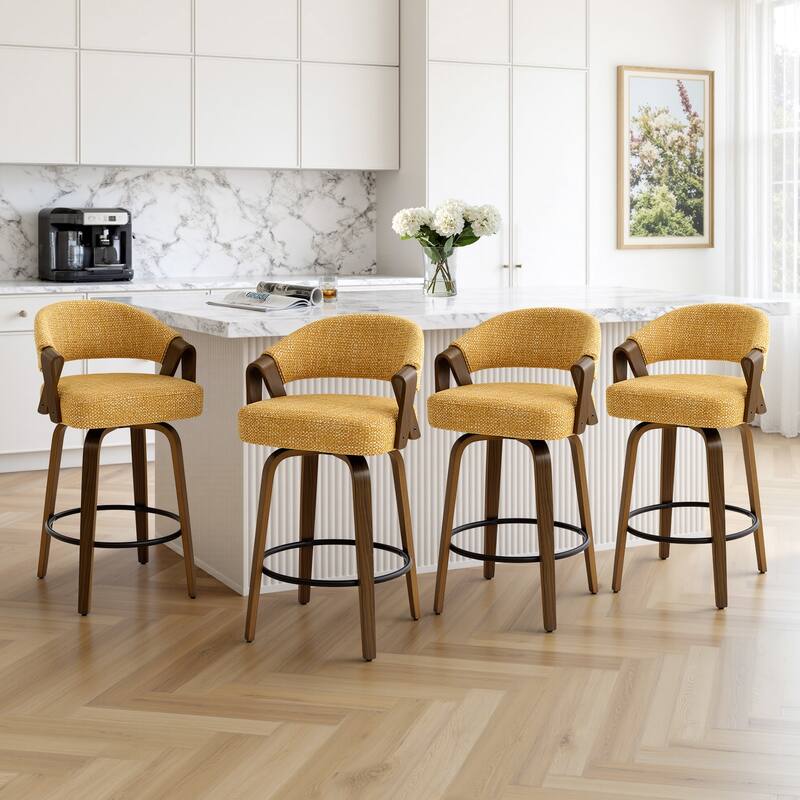 Mid-Century Upholstered Swivel Bar Stool/ Counter Stools with Curved Back - 37.5"H x 20.9"W x 19.9"D