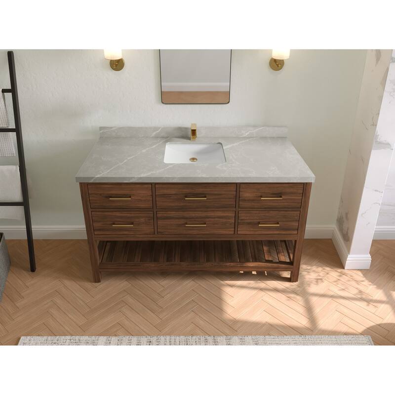 Willow Collections 60 in. W x 22 in. D Parker Solid Teak Single Sink Bathroom Vanity with Countertop