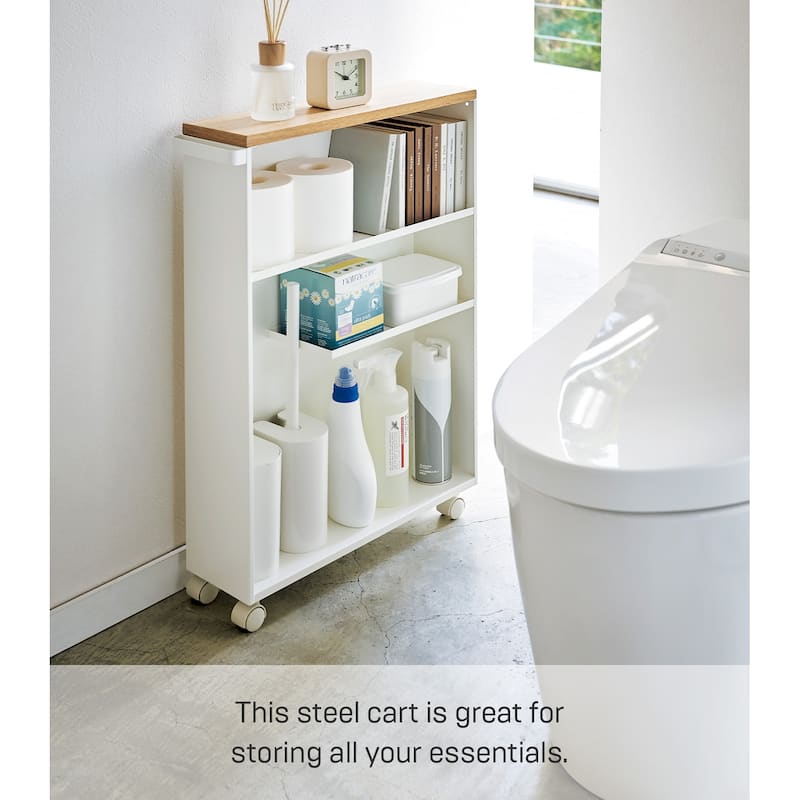 Yamazaki Home Rolling Storage Cart, Steel, Minimal Assembly - L 18.7 x W 5.12 x H 26.97 inches