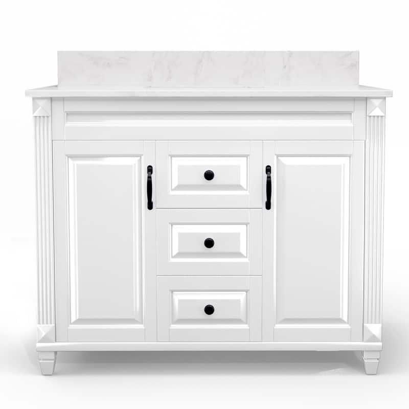 42-Inch Solid Wood Bathroom Vanity with Sink - Minimalist Elegant Style