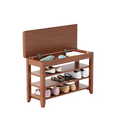 100% Solid Wood Front Door Shoe Rack, Wardrobe Solid Wood Shoe Bench, Load-Bearing 550 Pounds