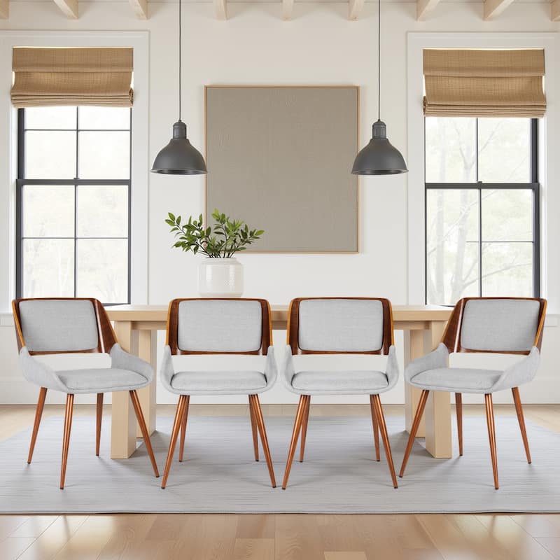 Mid-Century Modern Walnut Wood Upholstered Dining Chair - Set of 4 - Gray & Walnut