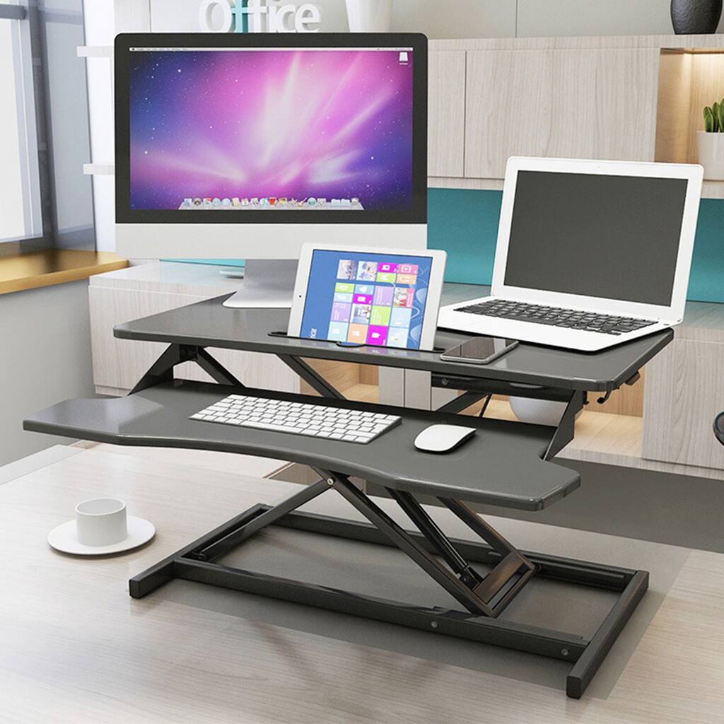 32 Inch Stand Up Desk Riser Height Adjustable Workstation Sit to Stand Dual Monitor Keyboard Tray Home Office Table
