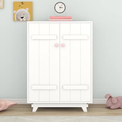 2 Door Wardrobe with Hanging Clothes Rail, Wooden Freestanding Floor Cabinet Armoire for Children's Bedroom, White