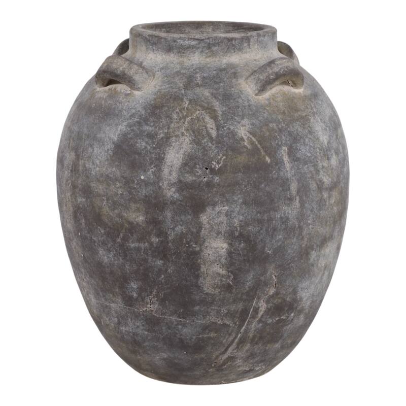 Pottery Terracotta Vase Urn Shaped Side Handle Curved Artisanal Design