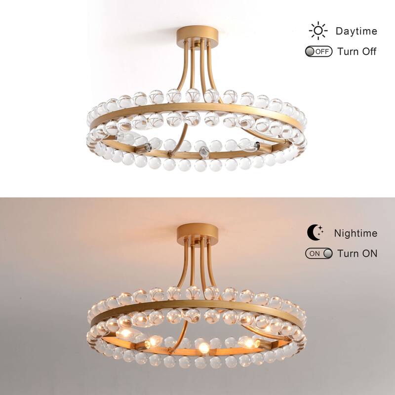 Elvira 8-Light Wagon Wheel Crystal Semi-Flush Mount