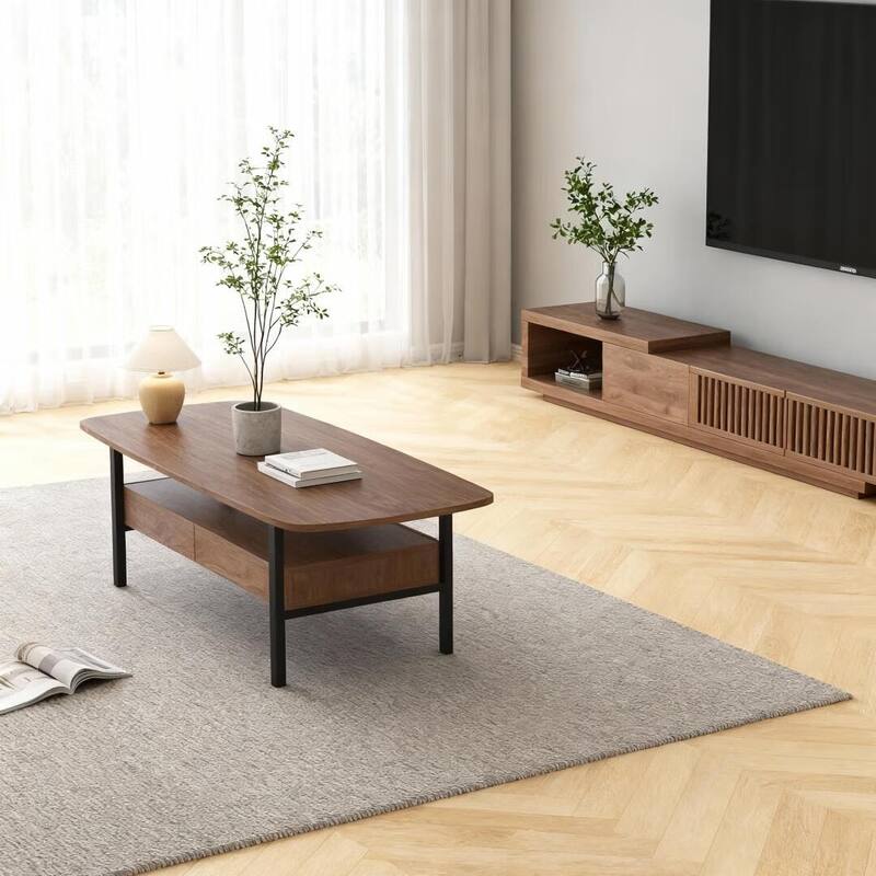 47.2" Wooden Coffee Table with Drawer Storage & Metal Legs for Living Room - 47.2"Wx22"Dx16.7"H