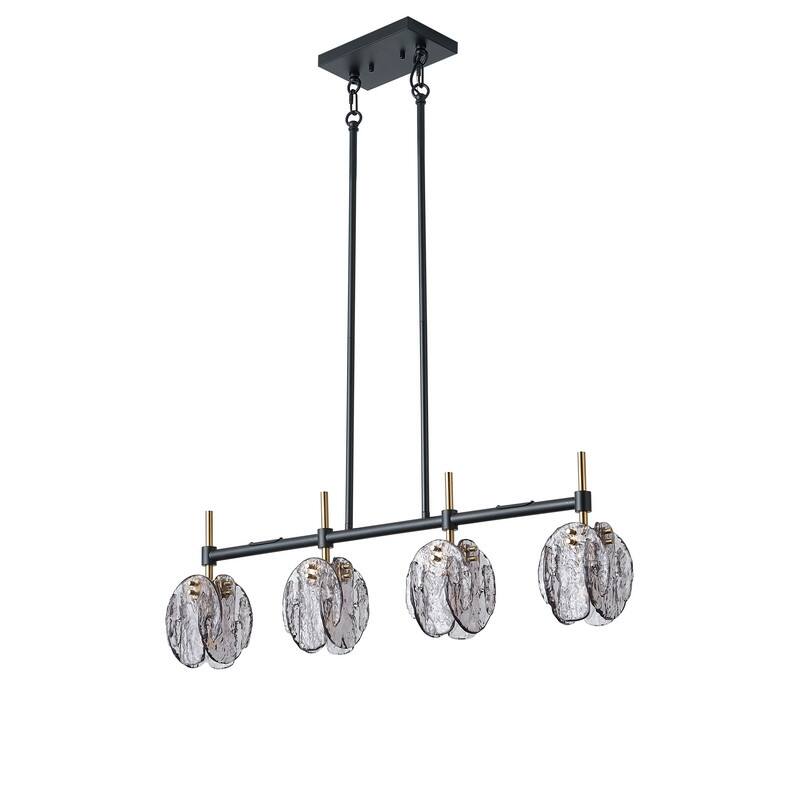 Industrial 4 Light Pendant Matte Black and Antique Brass with Smoked Glass Shades - N/A