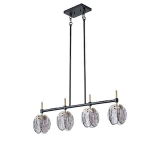 Industrial 4 Light Pendant Matte Black and Antique Brass with Smoked Glass Shades