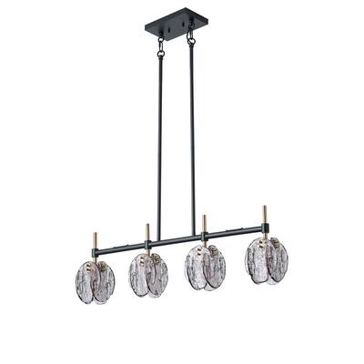 Industrial 4 Light Pendant Matte Black and Antique Brass with Smoked Glass Shades - N/A