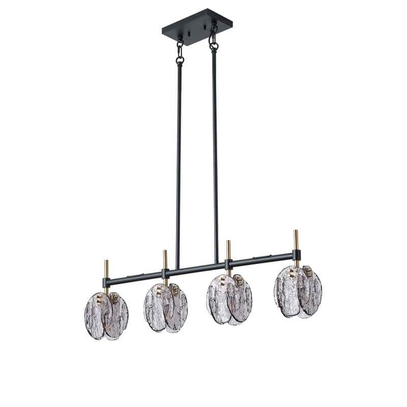 Industrial 4 Light Pendant Matte Black and Antique Brass with Smoked Glass Shades - N/A