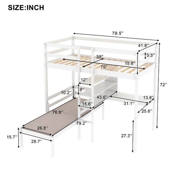 Convertible Loft Bed with L-Shape Desk, Twin Bunk Bed with Shelves and Ladder