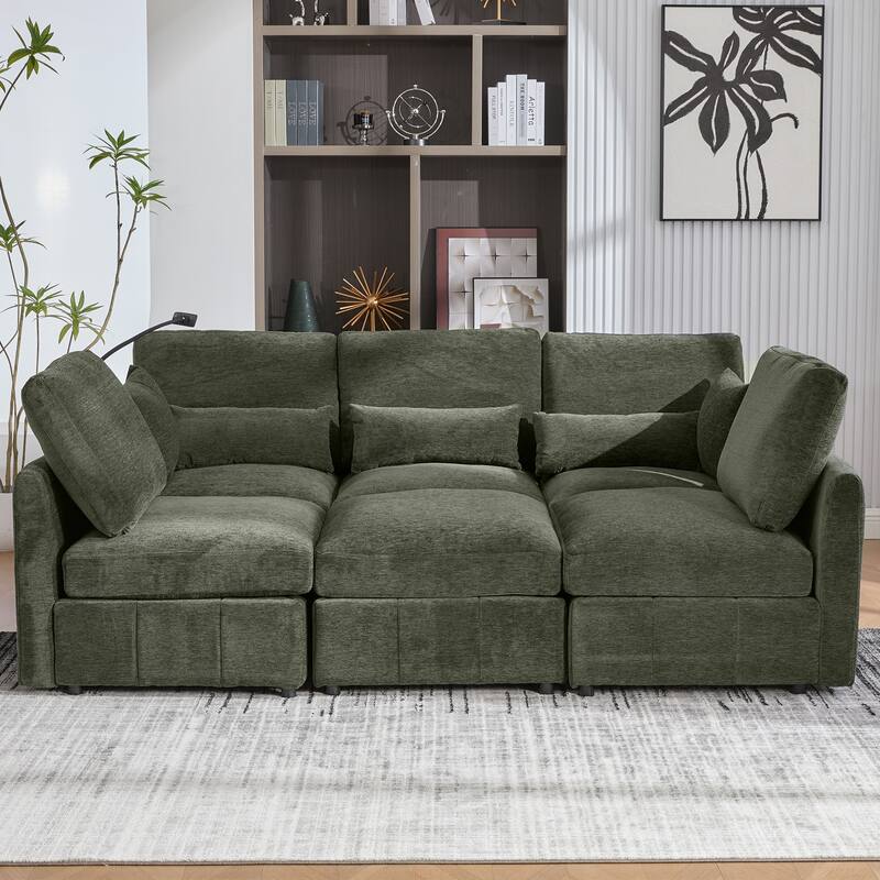 Versatile Sectional Sofa with Movable Ottoman, USB Ports & Phone Holder by Harper&Bright Designs