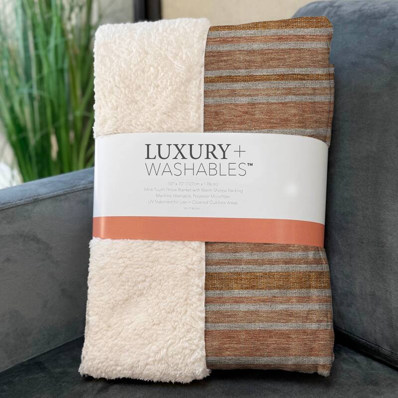 Premium Machine Washable Modern Stripe Sherpa Throw Blanket