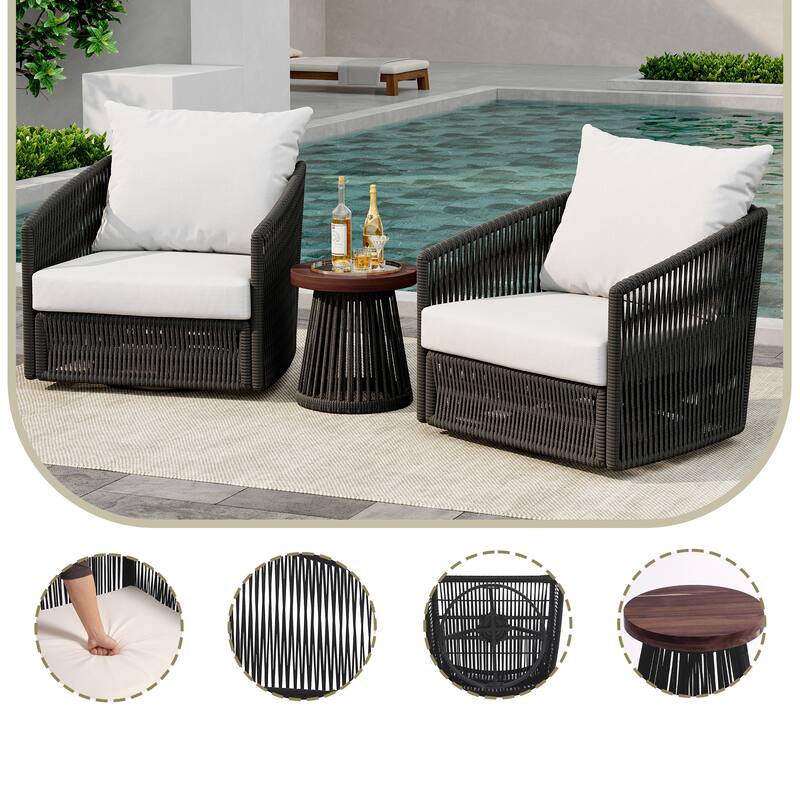 3-Piece Outdoor Swivel Lounge Chair Set Barrel Chairs for Backyard