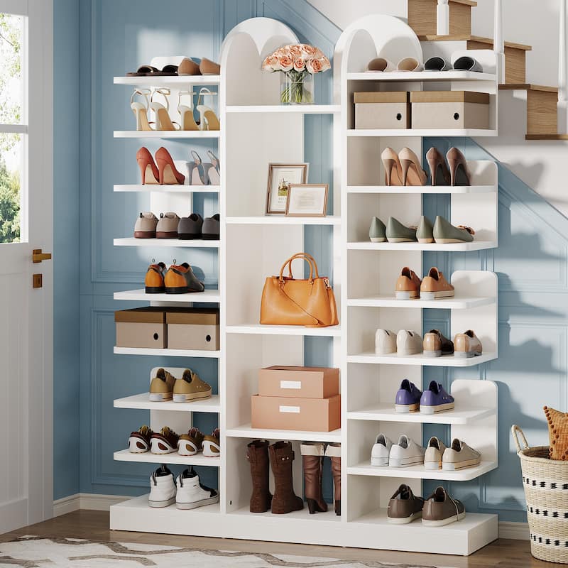 13-tier Modern Tall Entryway Shoe Storage Cabinet with Open Shelves