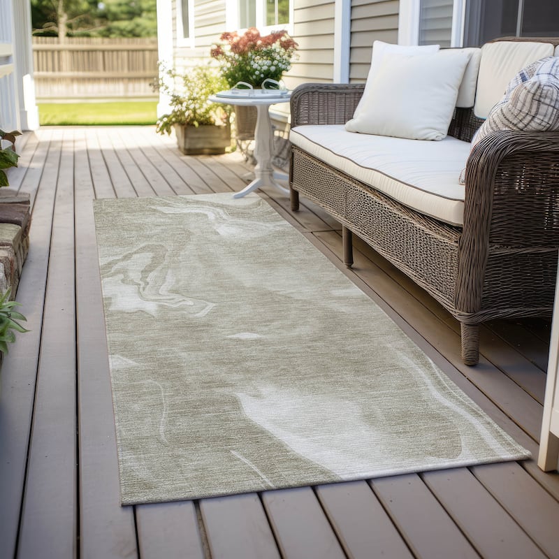Machine Washable Indoor/ Outdoor Chantille Abstract Motion Rug - Taupe - 2'3" x 7'6"