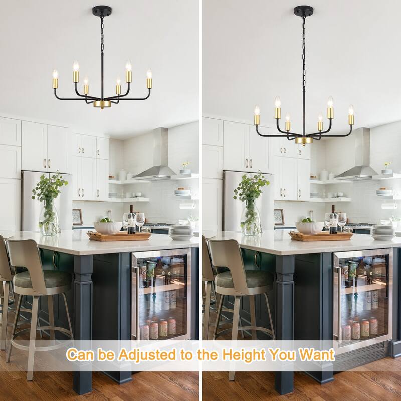 Modern Chandelier, Farmhouse Chandelier, 6-Light Metal Candle Style Chandelier for Dining Room Living Room Bedroom Kitchen