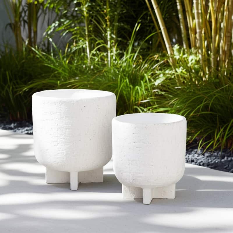 Pottery Planters Textured Finish Garden Use (Set of 2) - 8", 6" White - 7" x 7" x 8"